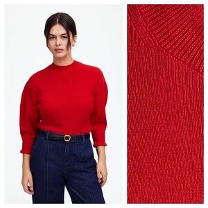 Madewell Red Knit Puff-Sleeve Sweater